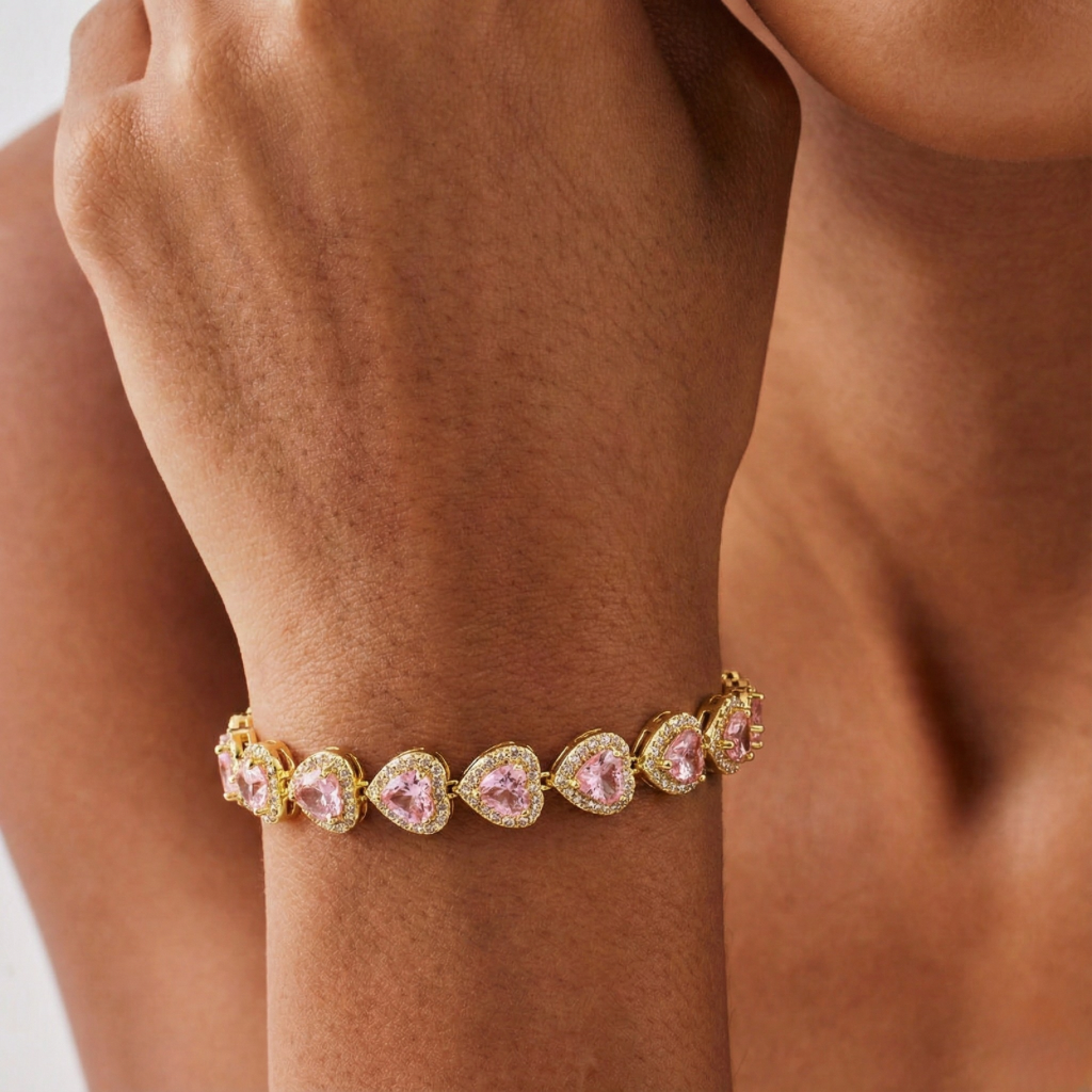 Pink Heart Crystal Bracelet - Yellow