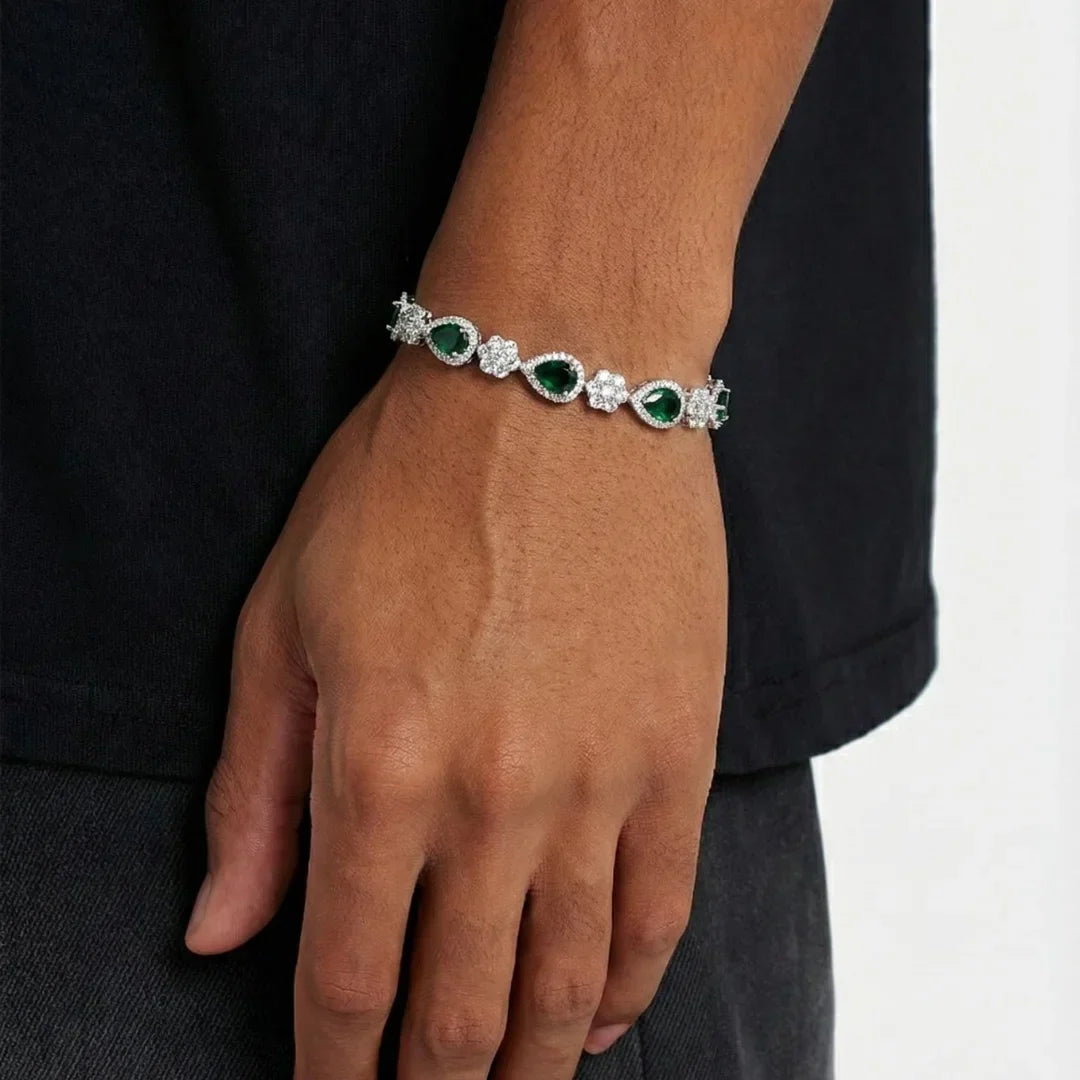 Green Blossom Drop Bracelet - White