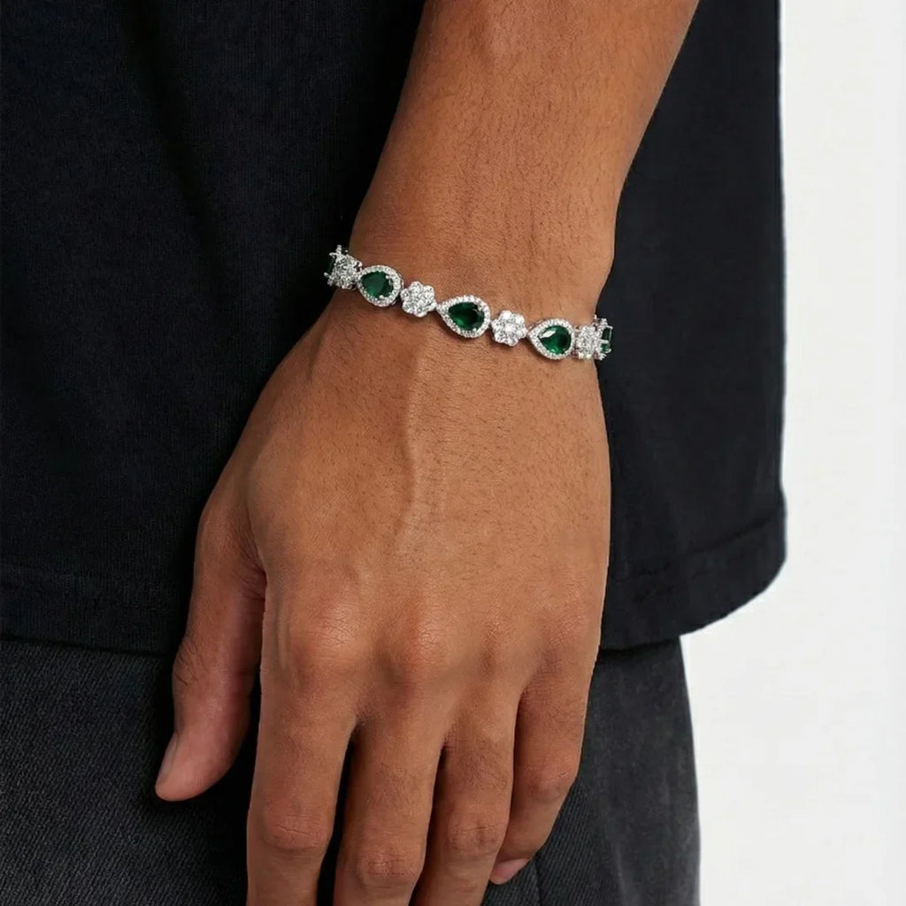 Green Blossom Drop Bracelet - White