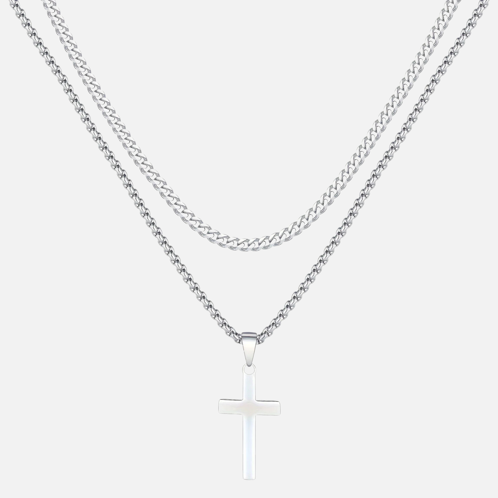 Cross X Cuban Chain - White