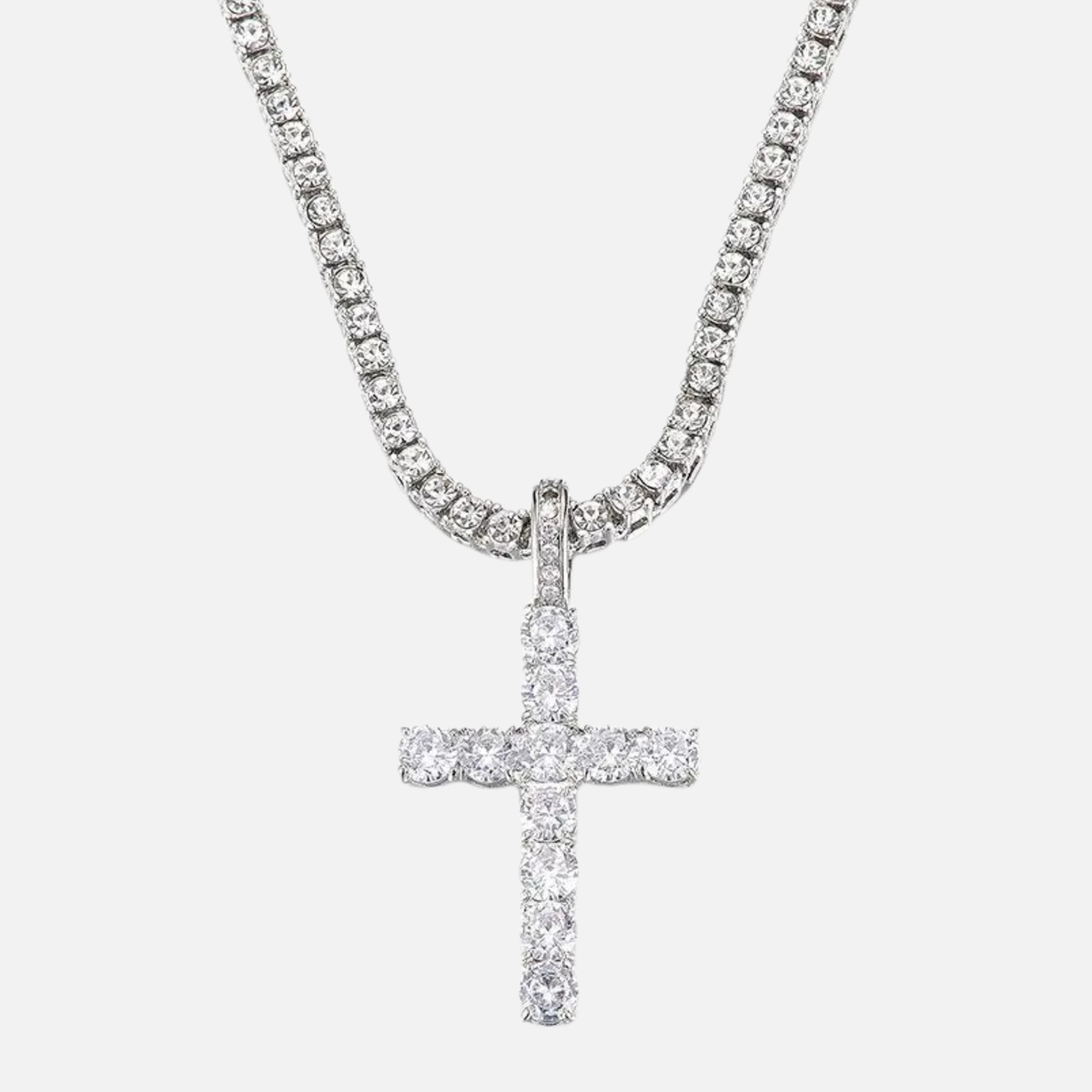 Iced Cross Pendant Chain - White