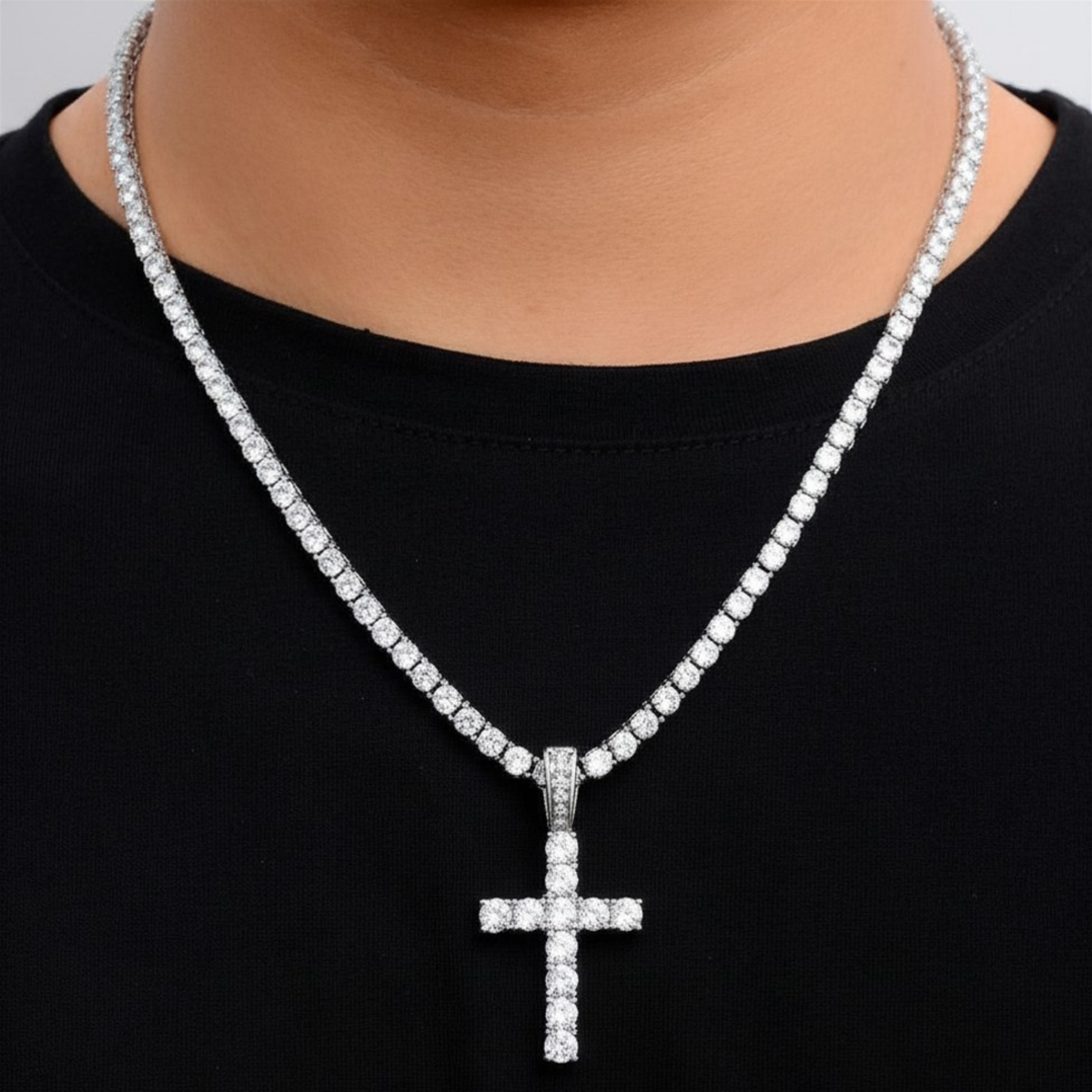 Iced Cross Pendant Chain - White