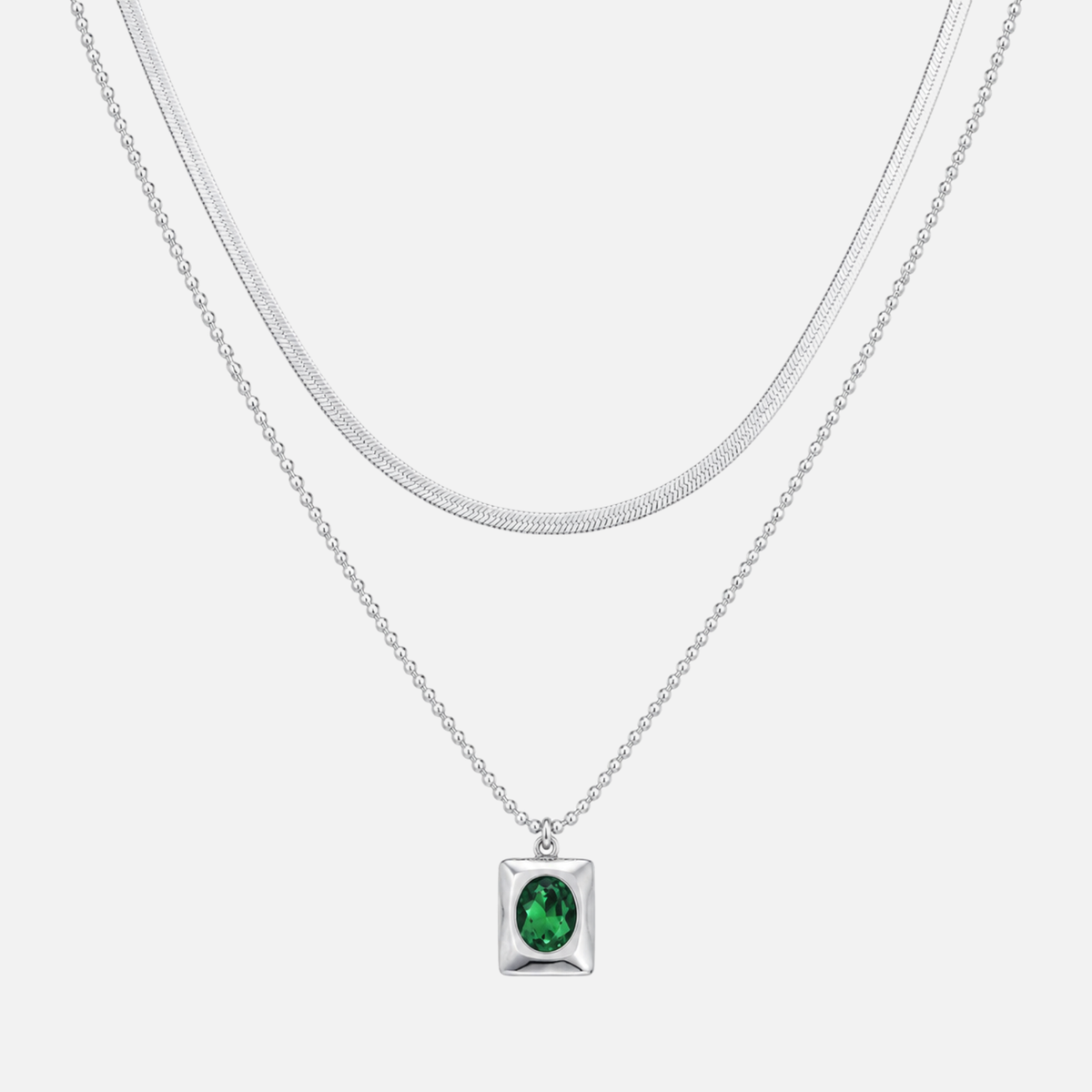 Green Gemstone Chain - White